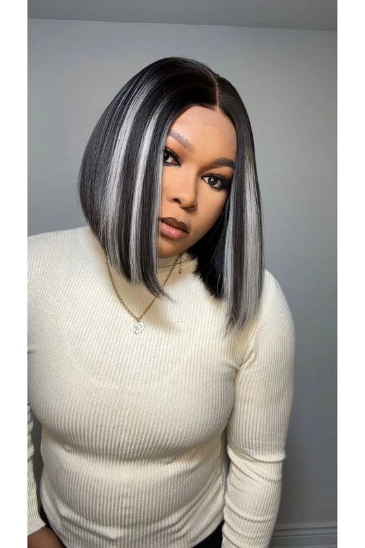 FAB DD LACE CLOSURE BOB WIG (GREY HIGHLIGHTS) - Fab Beauty Supplies