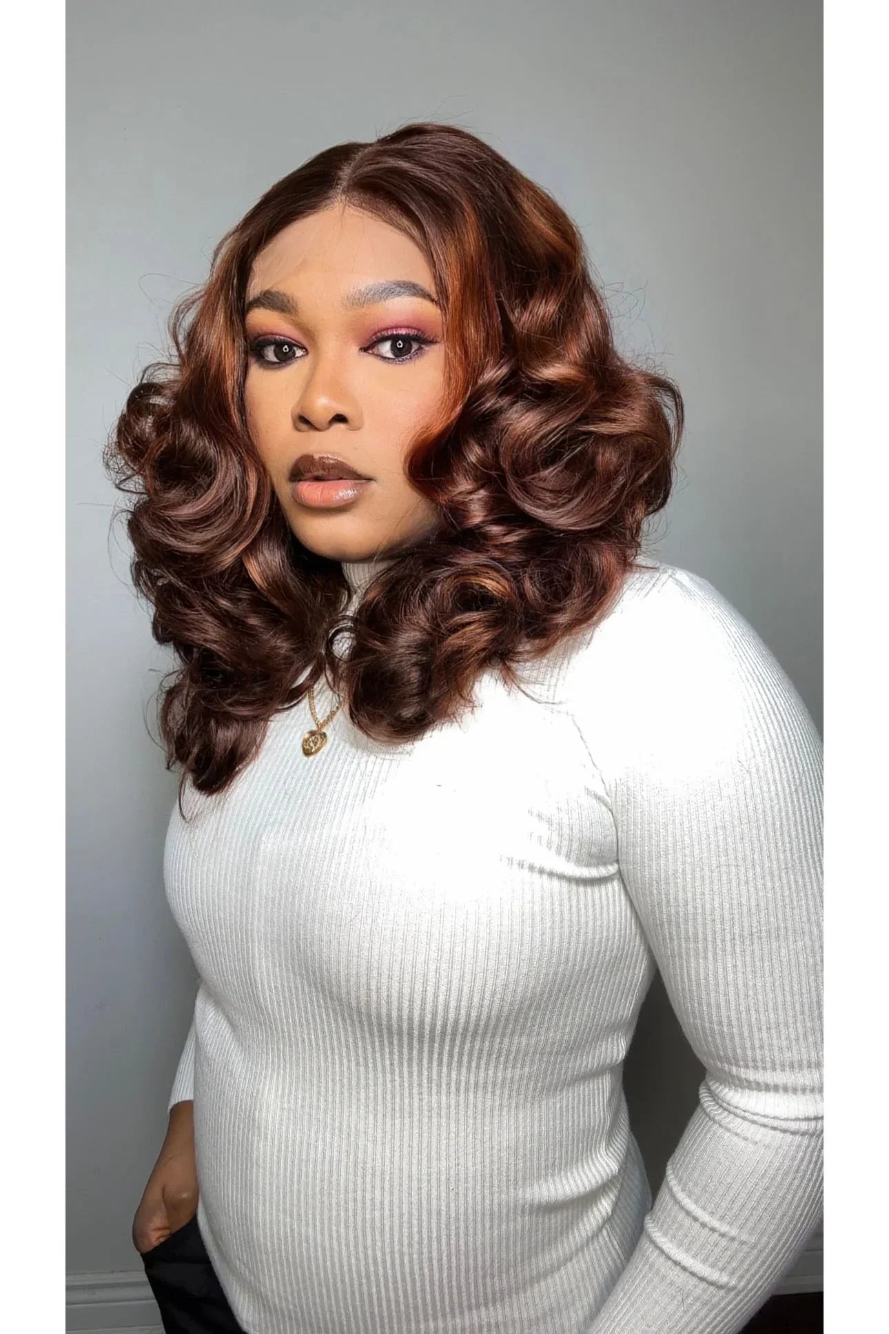 FAB BOUNCY WAVE HD LACE LUXURY WIG (AUBURN HIGHLIGHTS)