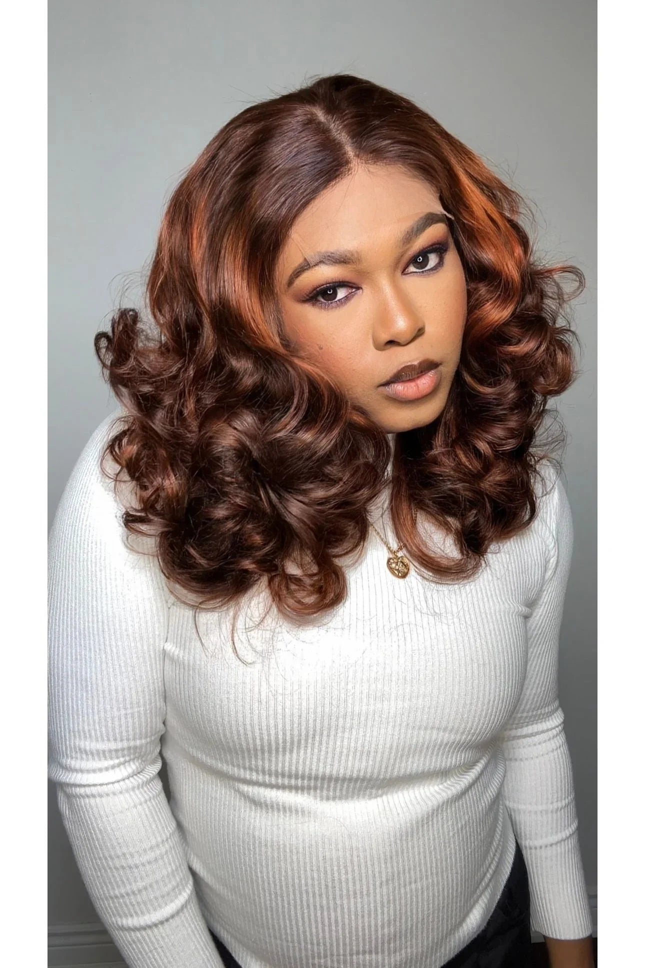 FAB BOUNCY WAVE HD LACE LUXURY WIG (AUBURN HIGHLIGHTS)