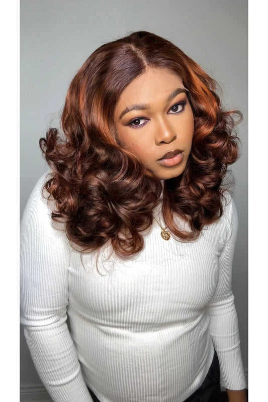FAB BOUNCY WAVE HD LACE LUXURY WIG (AUBURN HIGHLIGHTS) - Fab Beauty Supplies