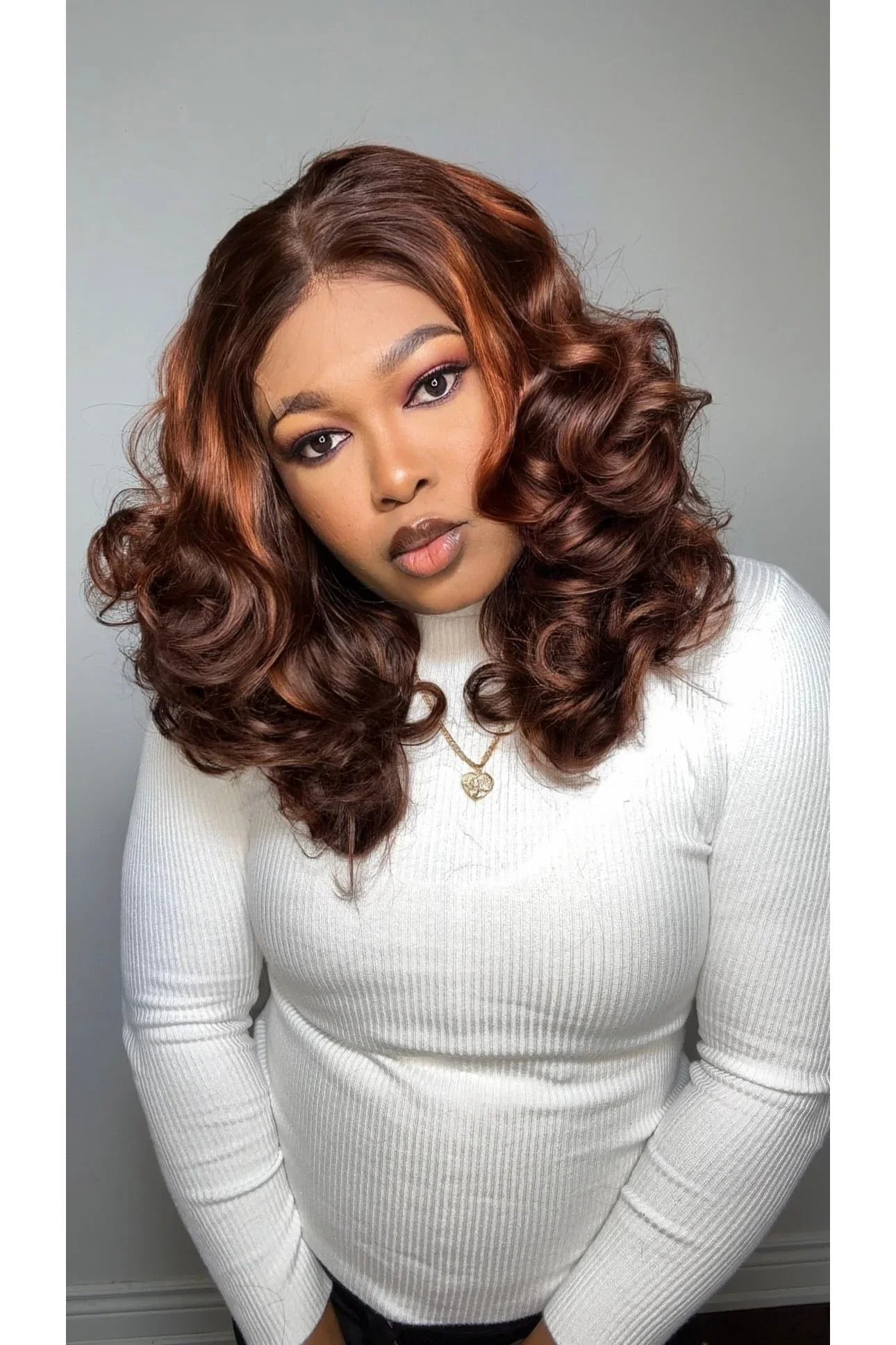 FAB BOUNCY WAVE HD LACE LUXURY WIG (AUBURN HIGHLIGHTS)