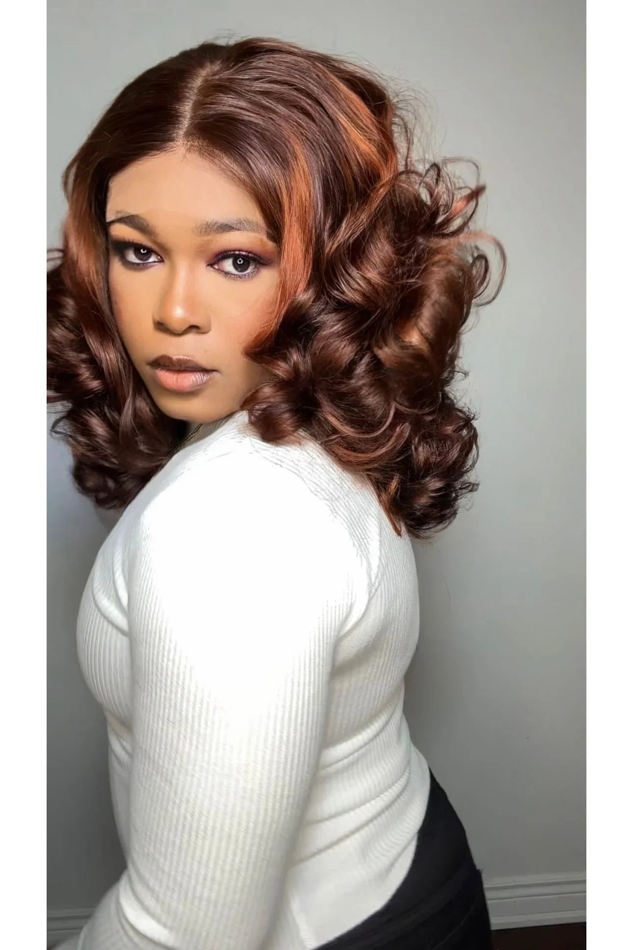 FAB BOUNCY WAVE HD LACE LUXURY WIG (AUBURN HIGHLIGHTS)
