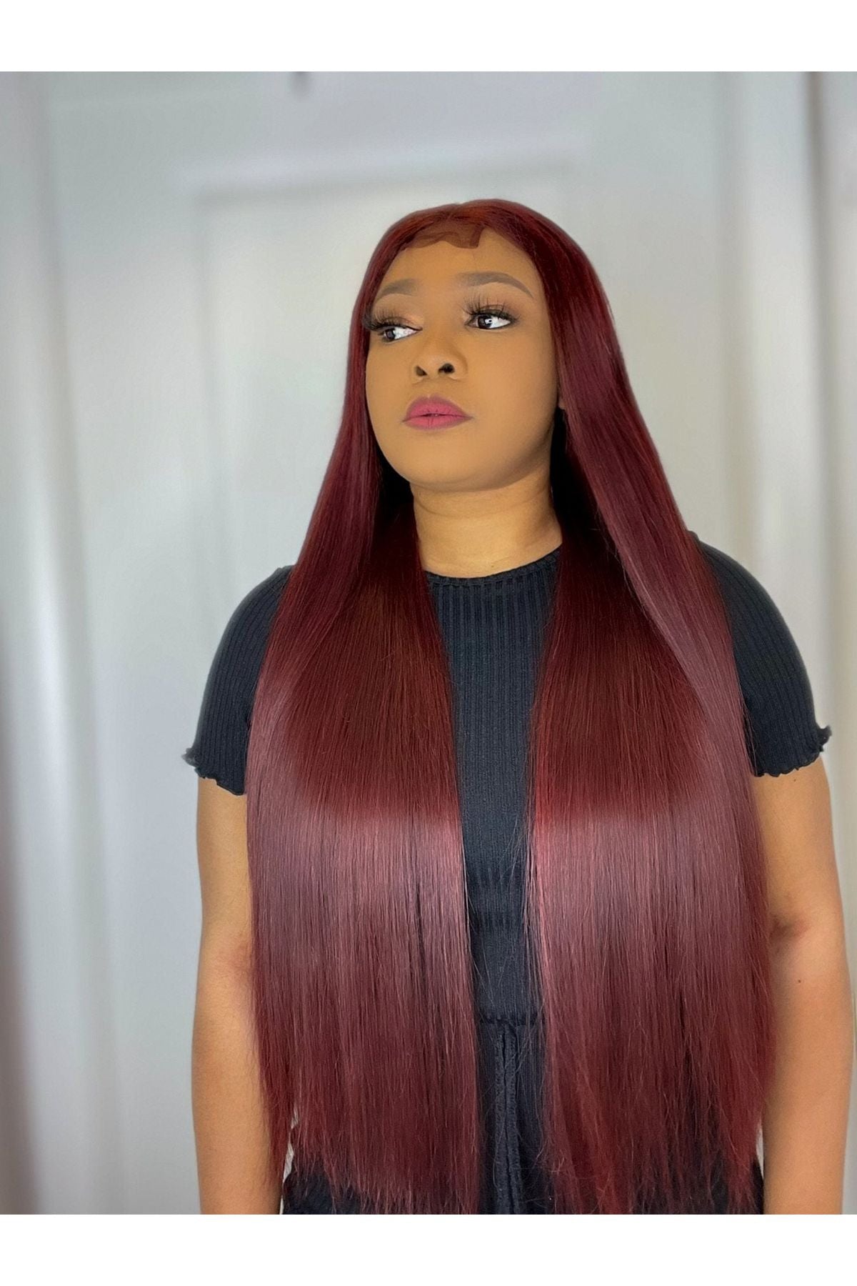 FAB VIETNAMESE LUXURY DOUBLE DRAWN BONE STRAIGHT WIG (DARK WINE) - Fab Beauty Supplies