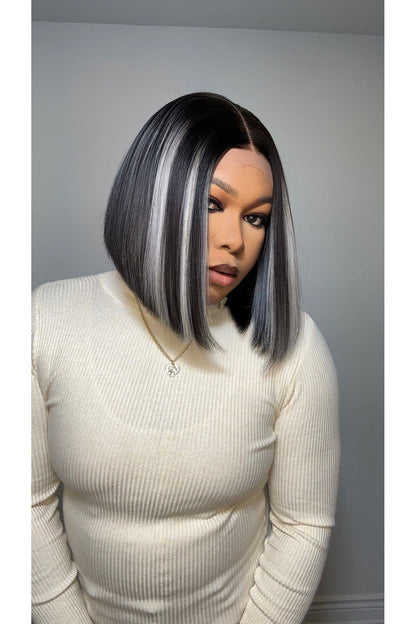 FAB DD LACE CLOSURE BOB WIG (GREY HIGHLIGHTS)