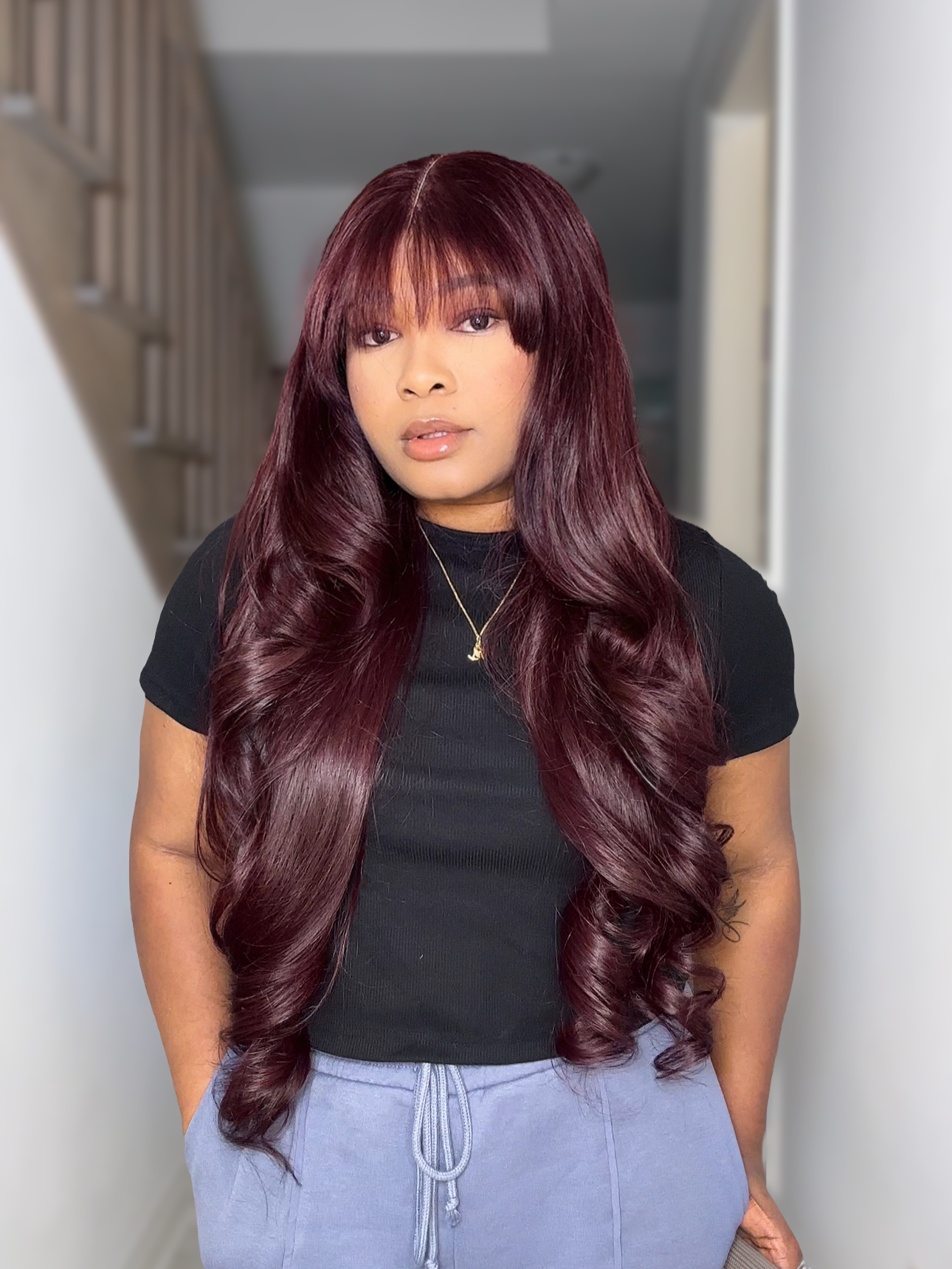 RAW MERLOT BANGS LUXE WIG