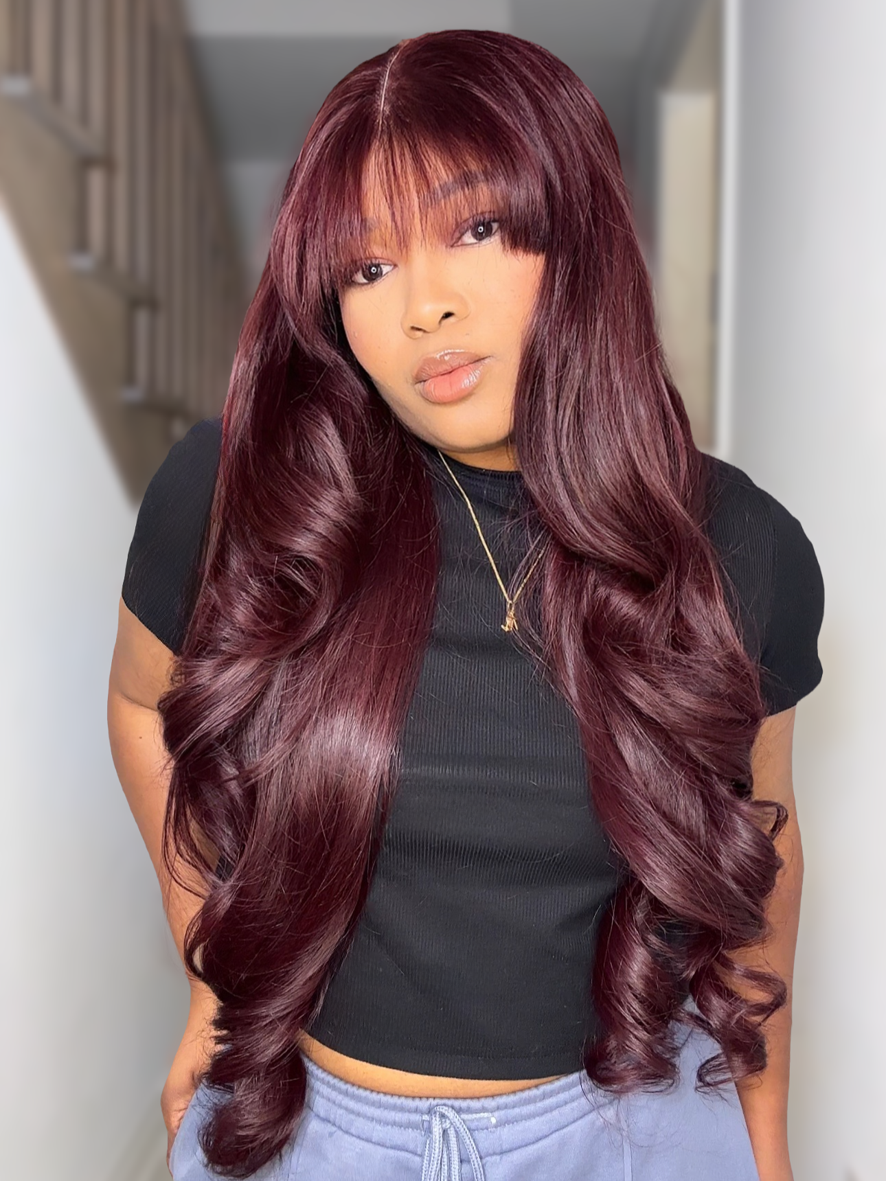 RAW MERLOT BANGS LUXE WIG