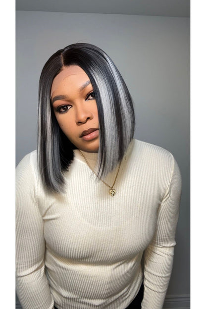 FAB DD LACE CLOSURE BOB WIG (GREY HIGHLIGHTS)