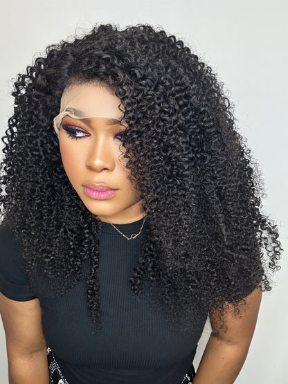 FAB AFRO KINKY COILS 4C EDGE GLUELESS TRANSPARENT LACE FRONTAL WIG