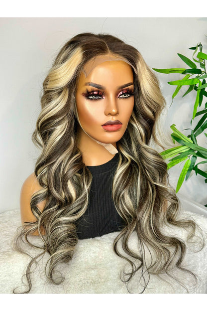 FAB ASH BLONDE LUXURY LACE WIG (DARK HIGHLIGHTS) - Fab Beauty Supplies