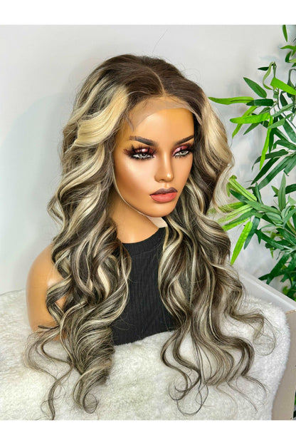 FAB ASH BLONDE LUXURY LACE WIG (DARK HIGHLIGHTS) - Fab Beauty Supplies