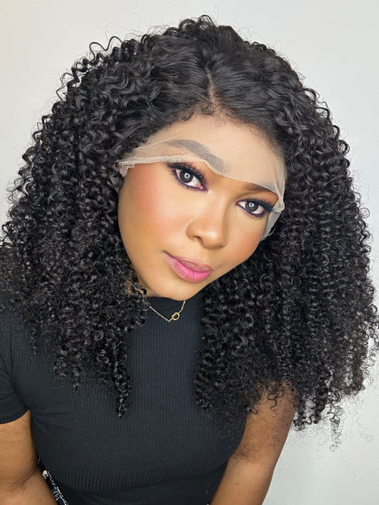 FAB AFRO KINKY COILS 4C EDGE GLUELESS TRANSPARENT LACE FRONTAL WIG