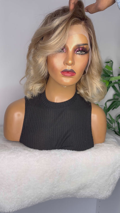FAB ASH BLONDE BROWN LUXURY LACE FRONTAL BOB WIG