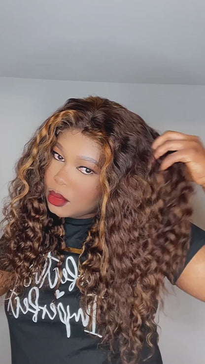 FAB HONEY HIGHLIGHTS DEEP WAVE LUXURY HD LACE WIG