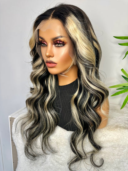 FAB BEIGE HIGHLIGHTS LUXURY LACE FRONTAL LAYERED WIG